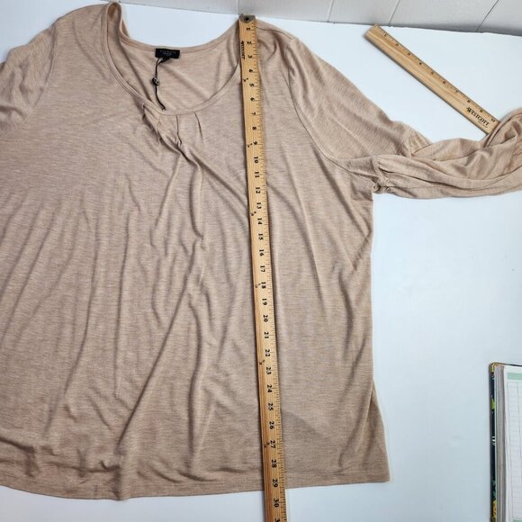 Talbots Womens Plus Pleated 3/4 Balloon Sleeve Blouse Size 3X Scoop Neck Tan - Picture 9 of 10